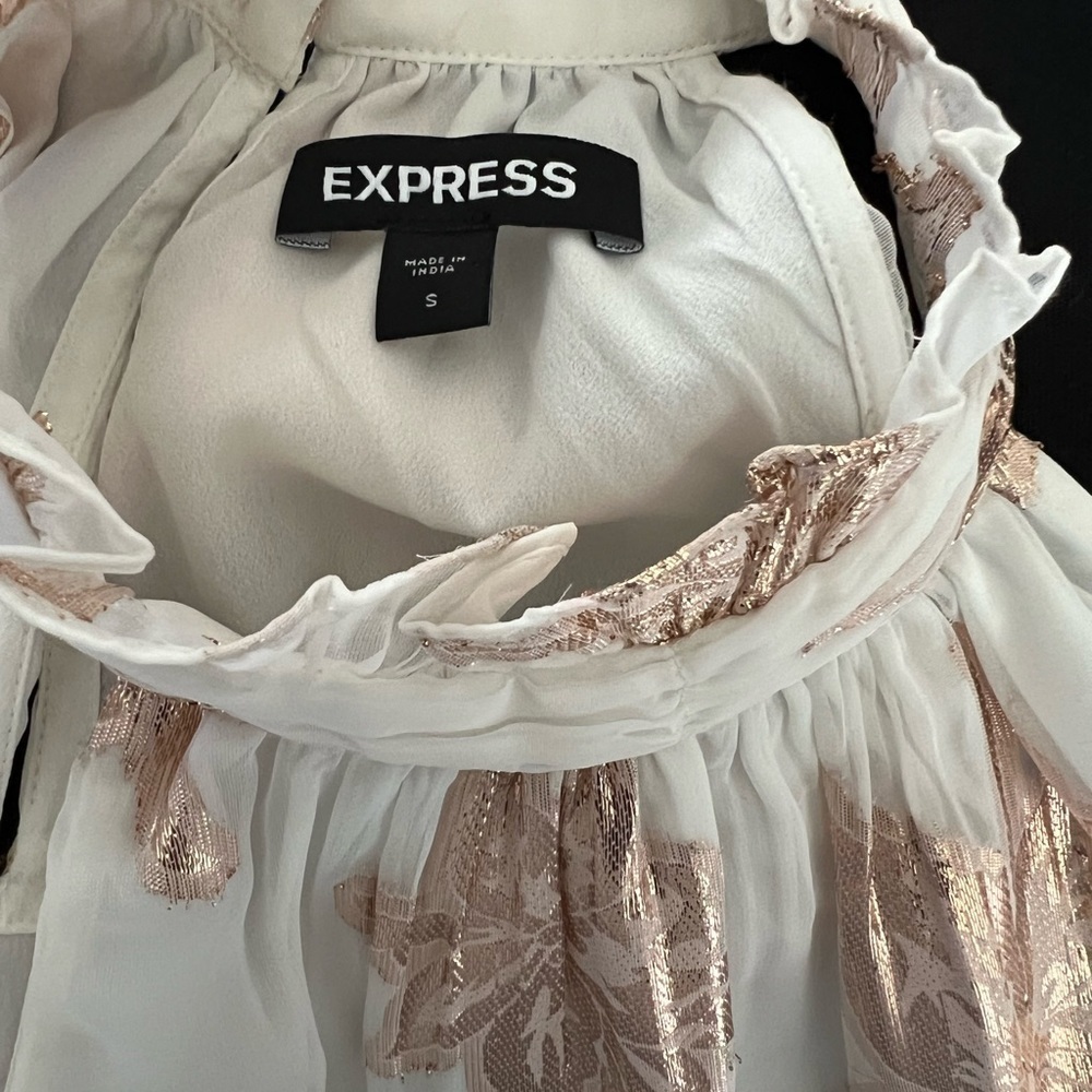 Express White Sleeveless Halter Top With Gold Foil Floral Print Size Small - Picture 5 of 5